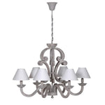 Washed Grey Wooden 6 Arm Chandelier with Shades