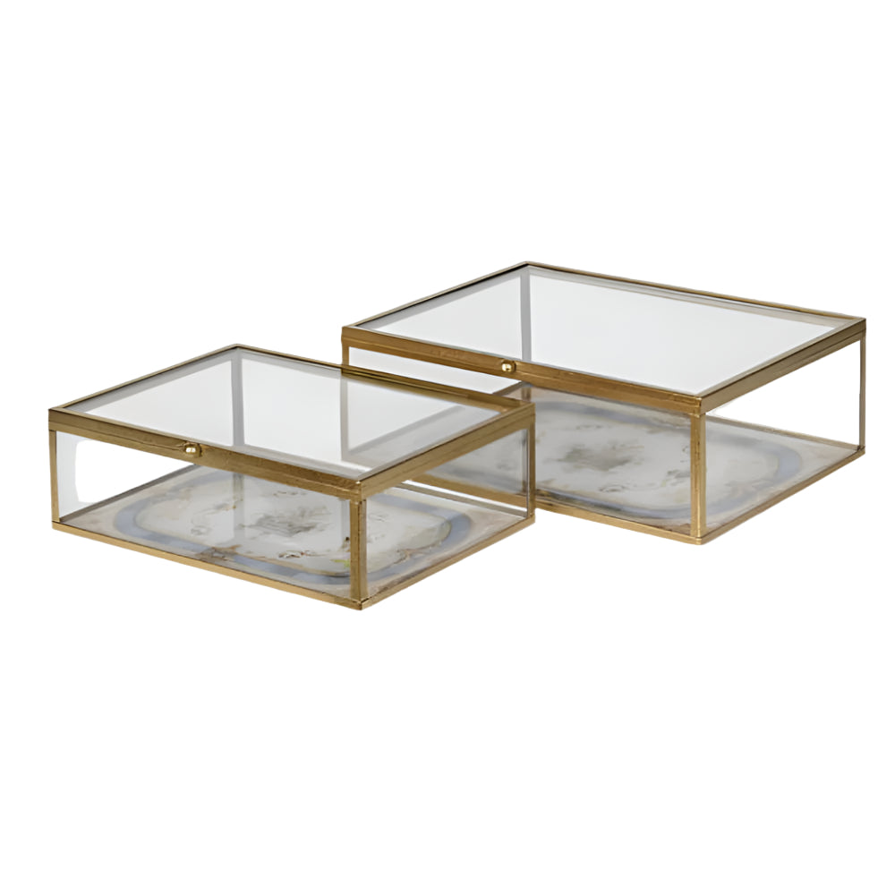 Set of 2 Antique Style Glass Jewellery Boxes