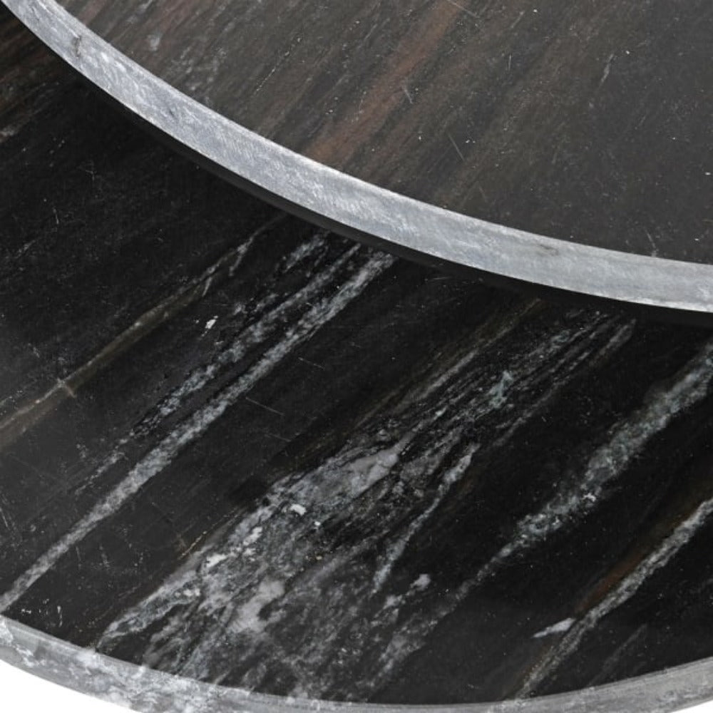 Set of 2 Black Marble Top Side Tables