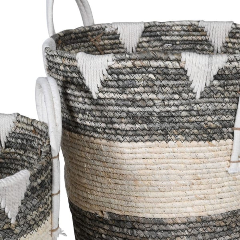 
            
                Load image into Gallery viewer, Set of 3 Grey and White Baskets with Handles
            
        