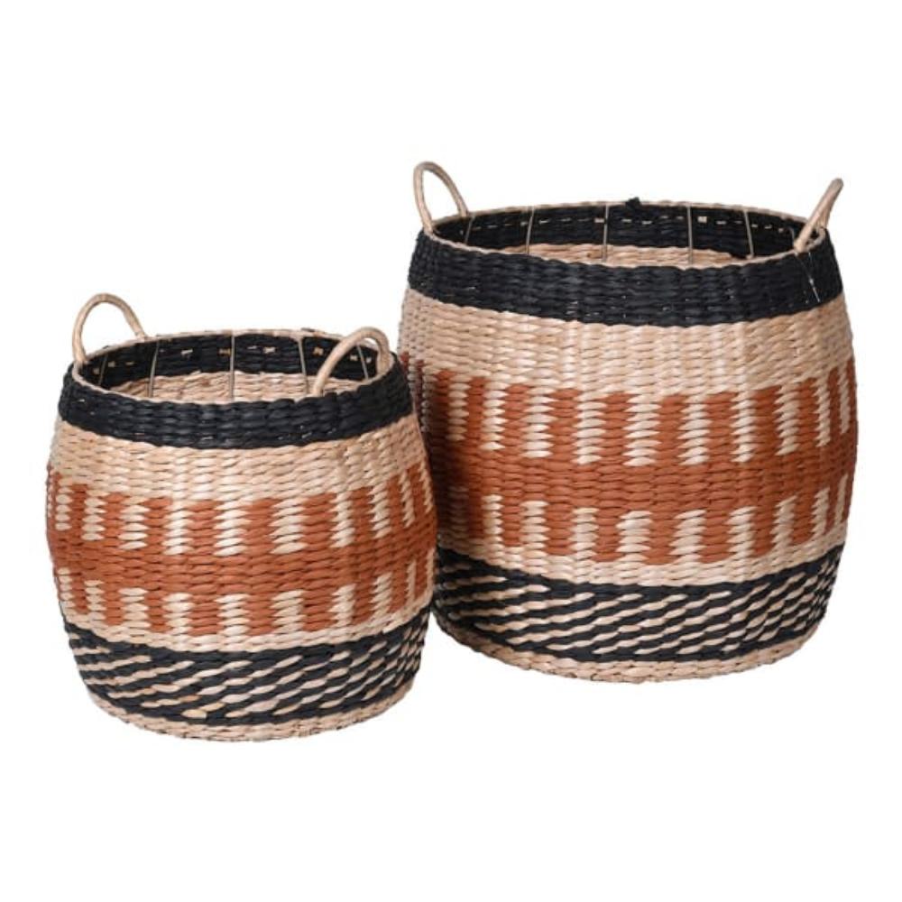 Set of 2 Metal Framed Natural Baskets