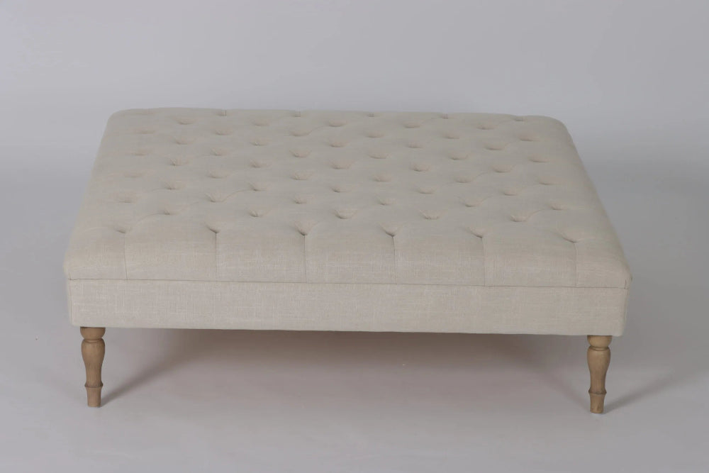 Arthur Square Beige Linen Ottoman