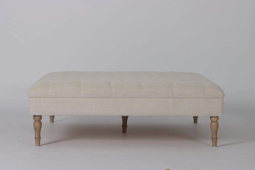 Arthur Square Beige Linen Ottoman
