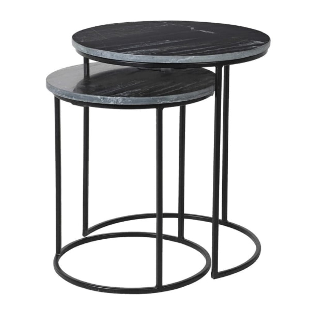 Set of 2 Black Marble Top Side Tables