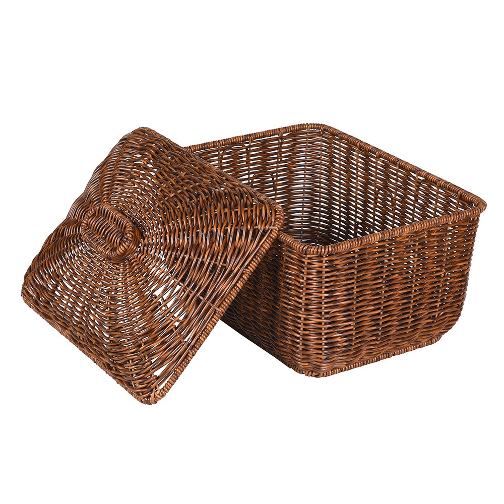 Faux Rattan Lidded Basket