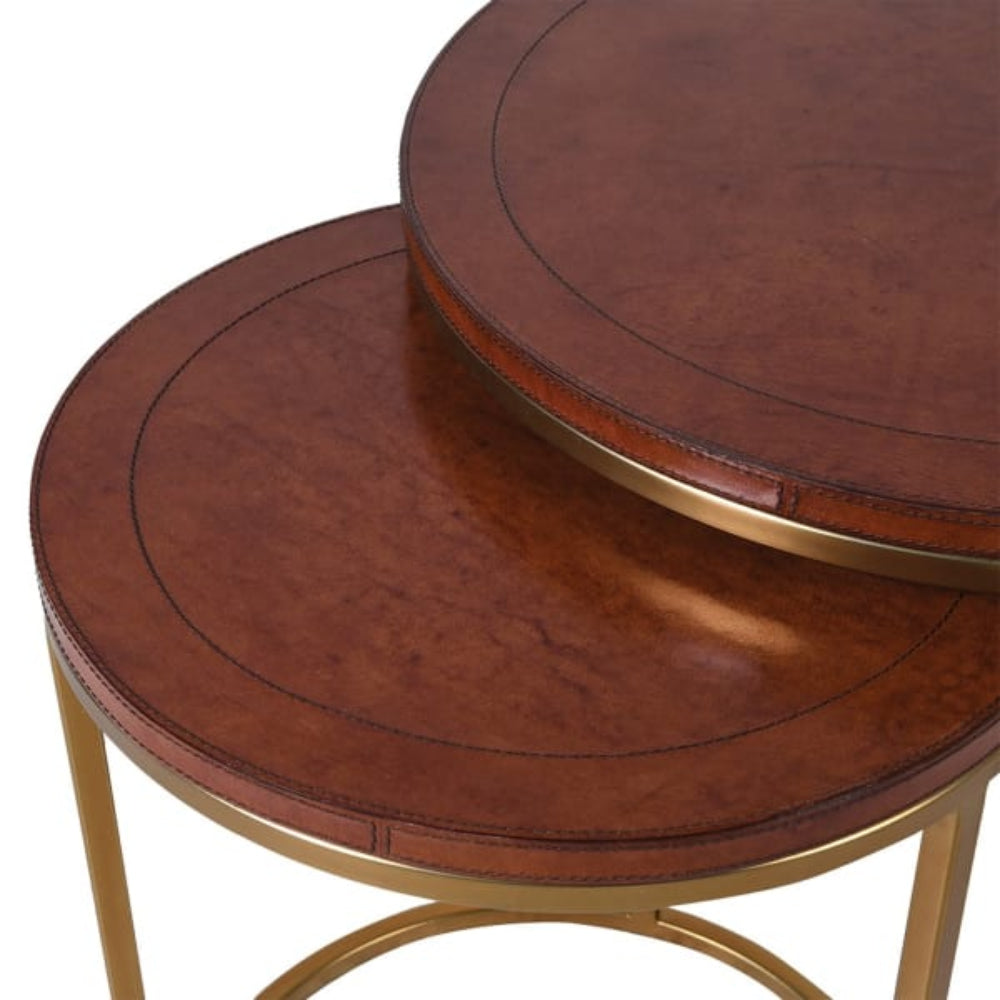 Leather Nest of 2 Round Topped Tables