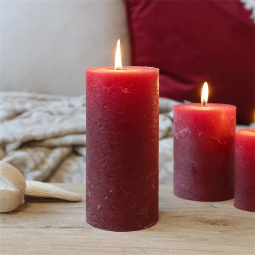 Macon Pillar Candle Rustic Dark Red