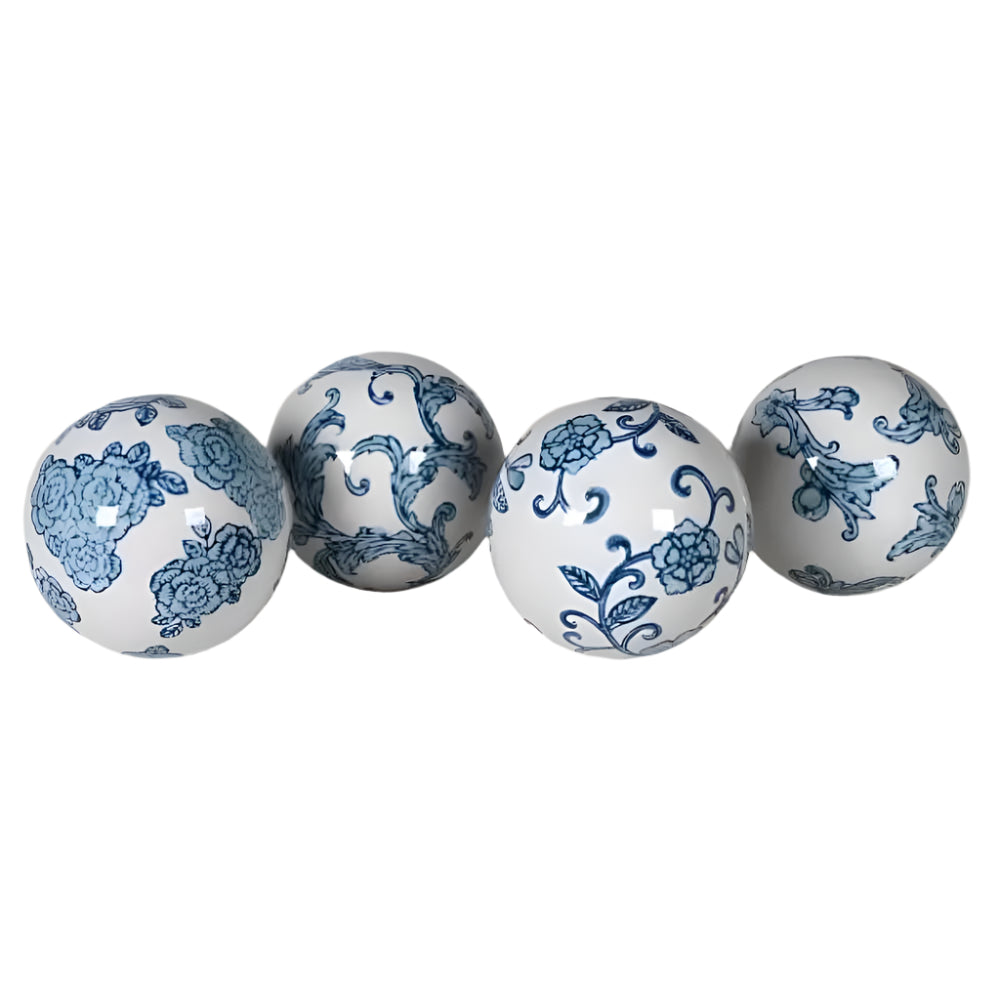 Set of 4 Delft Blue Ceramic Orbs