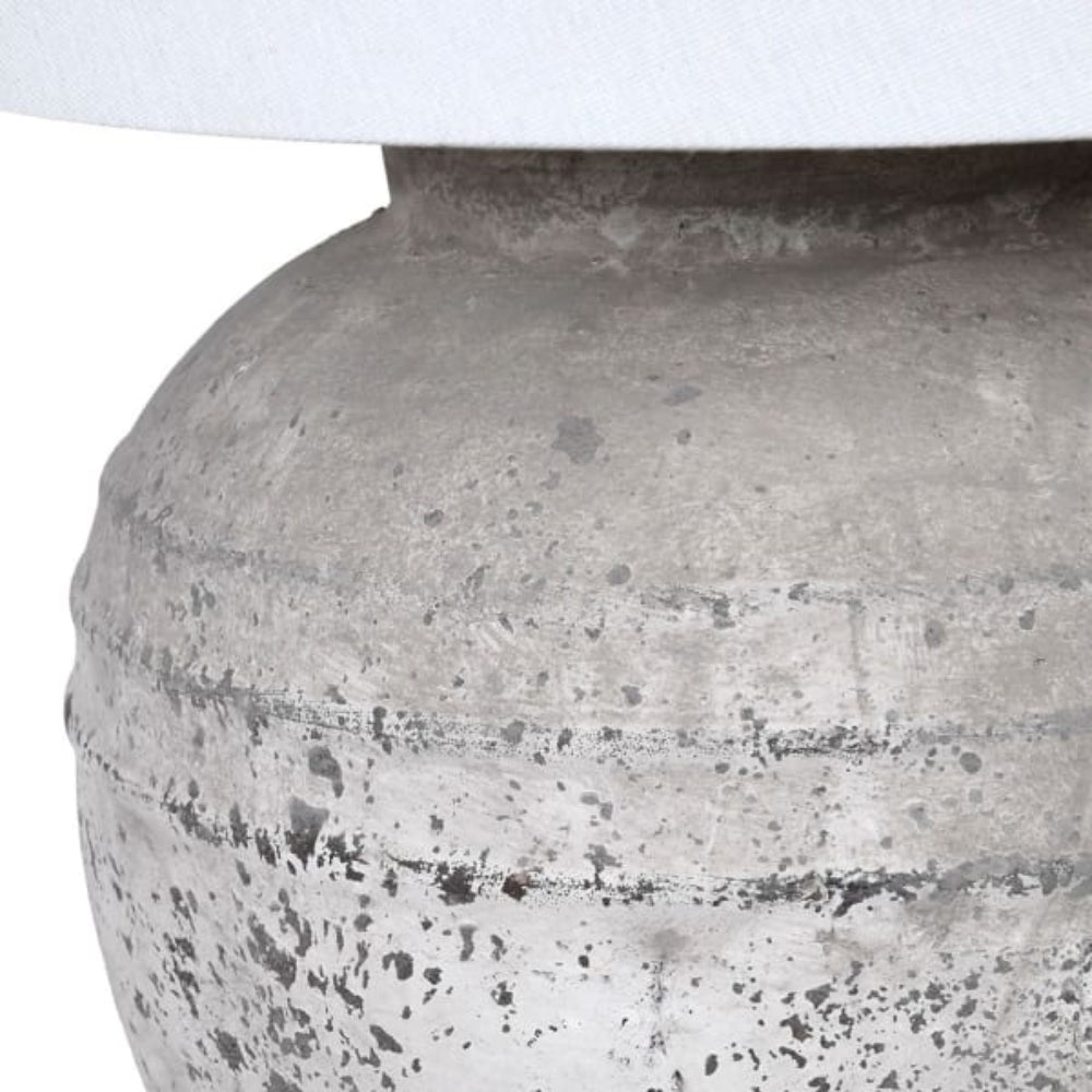 Distressed Grey Terracotta Table Lamp with Linen Shade
