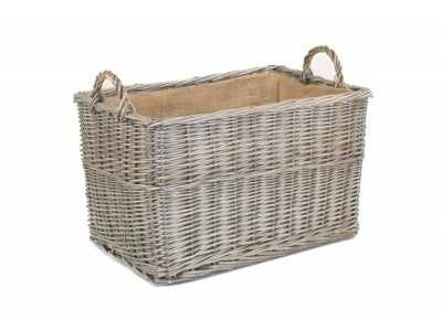 Antique Wash Rectangular Hessian Lined Basket
