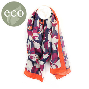 PURPLE & SCARLET MIX LARGE FLOWER PRINT RECYCLED SCARF WITH BORDER