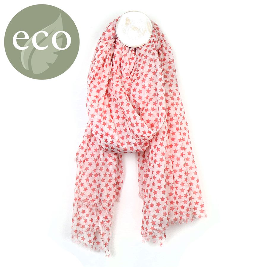 Cotton scarf with dainty red star print