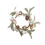 Frosted White Berry & Pinecone Pillar Candle Ring