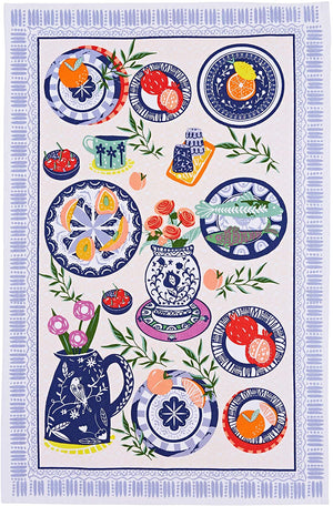 Cotton Tea Towel - Mediterranean Plates