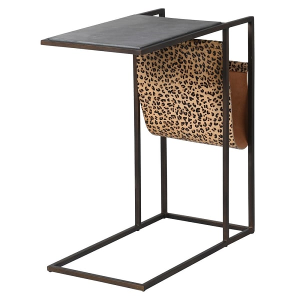 Black Marble and Leopard Print Hide Side Table