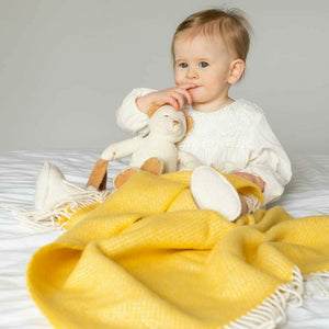 
            
                Load image into Gallery viewer, Irish Cashmere Baby Blanket Baby Yellow Herringbone in a presentation box.
            
        