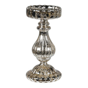 Distressed Silver Glass Candle Stick