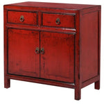 Red Lacquer Antique Style Sideboard 2 drawer