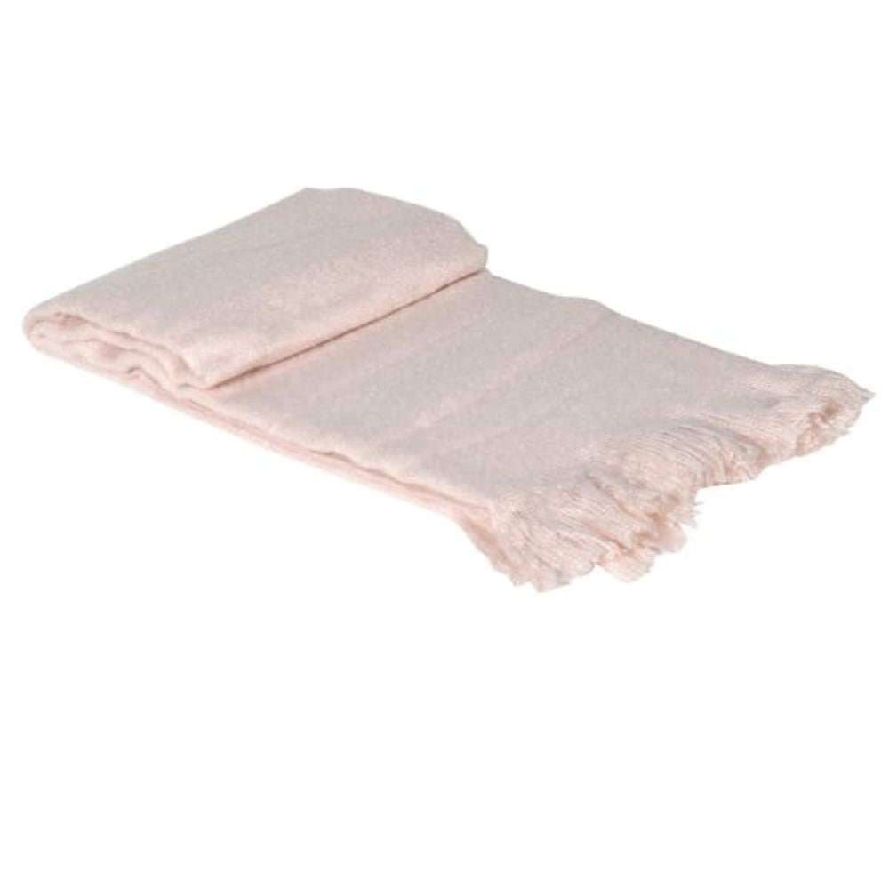 Pale Pink Fluffy Fringed Blanket
