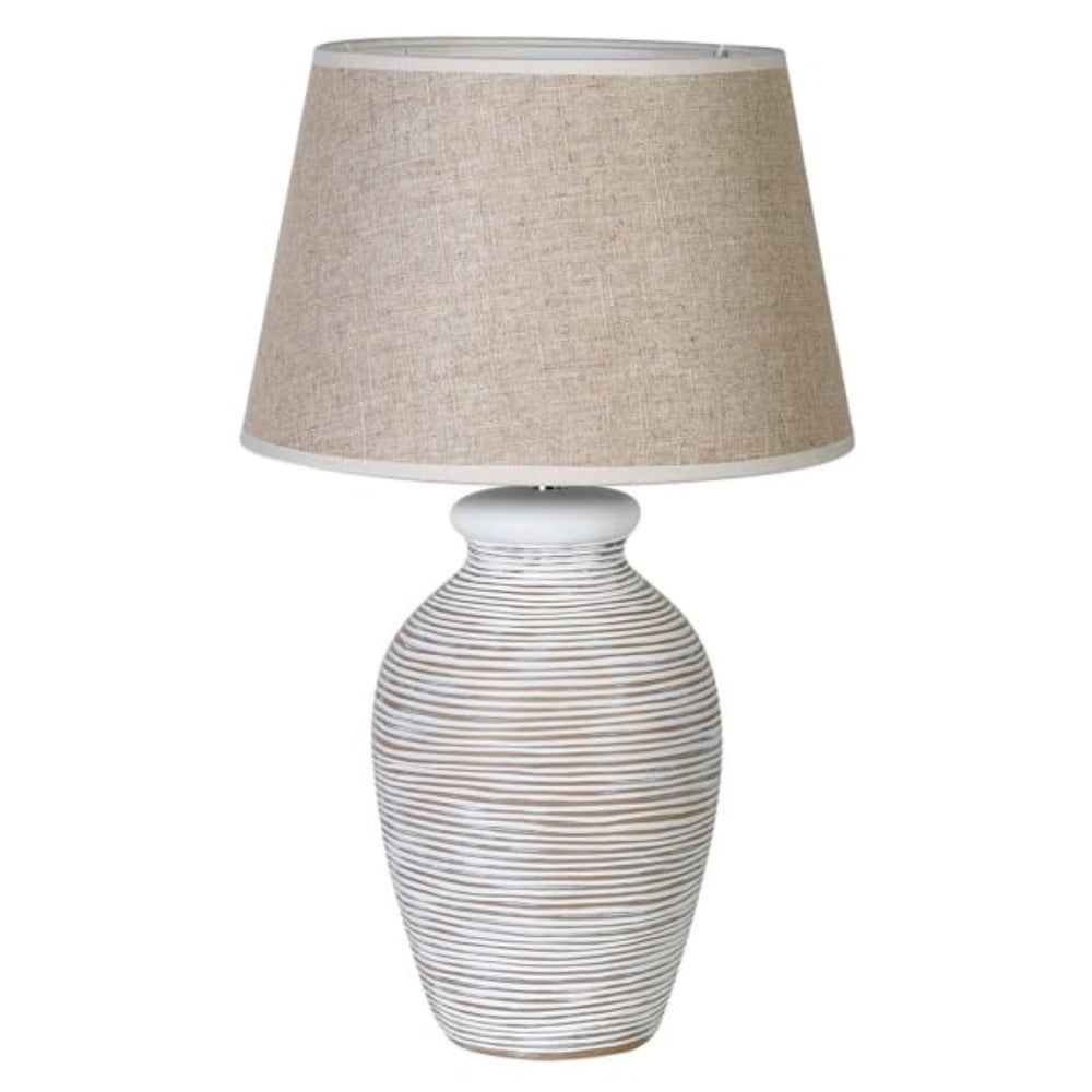 
            
                Load image into Gallery viewer, White Washed Lamp with Linen Shade
            
        