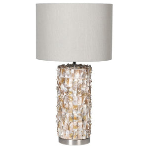 Mother of Pearl Effect Ceramic Lamp with Linen Shade