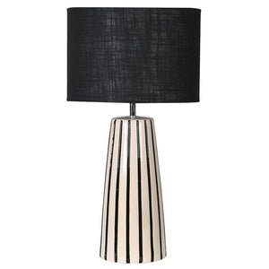 Black and Cream Stripe Lamp with Black Shade
