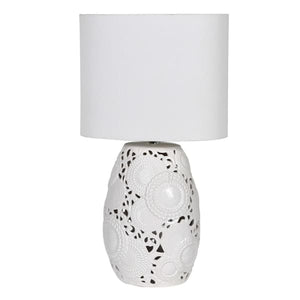 White Cut Out Table Lamp with Linen Shade