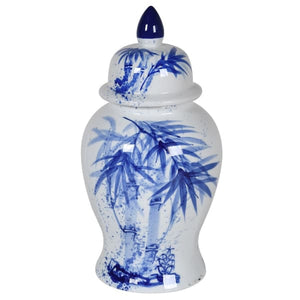 Large Ceramic Blue Palm Leaf Temple Jar