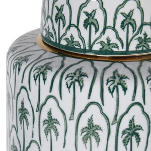 Ceramic Green & Gold Palms Jar