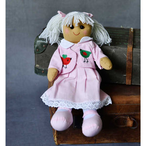 Pink Embroidered Bird Jacket And Dress Rag Doll 40cm