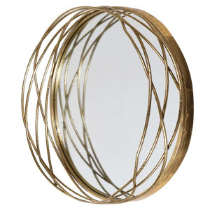 Large Round Weave Gold Mirror