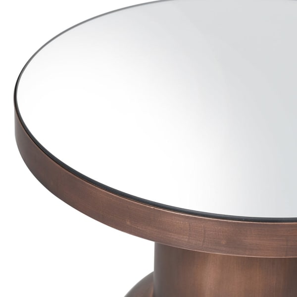 Large Modern Metal Round Side Table with Mirrored Top