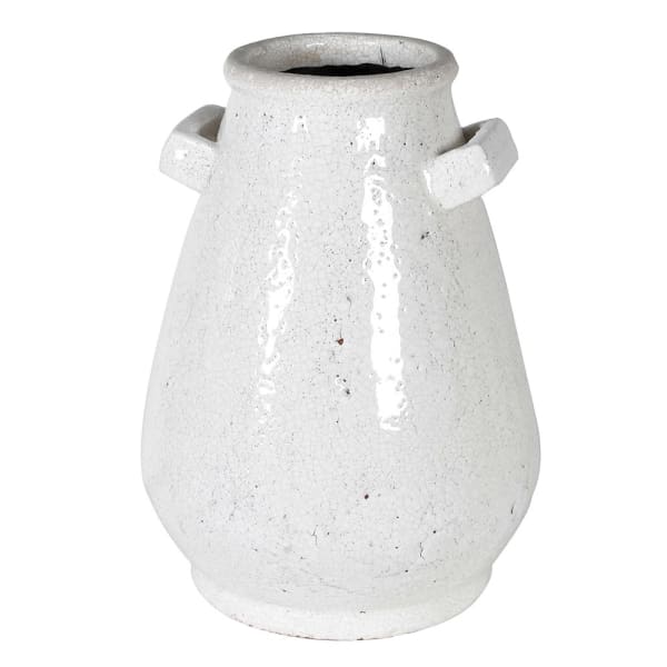 Small White Terracotta Vase with Handles