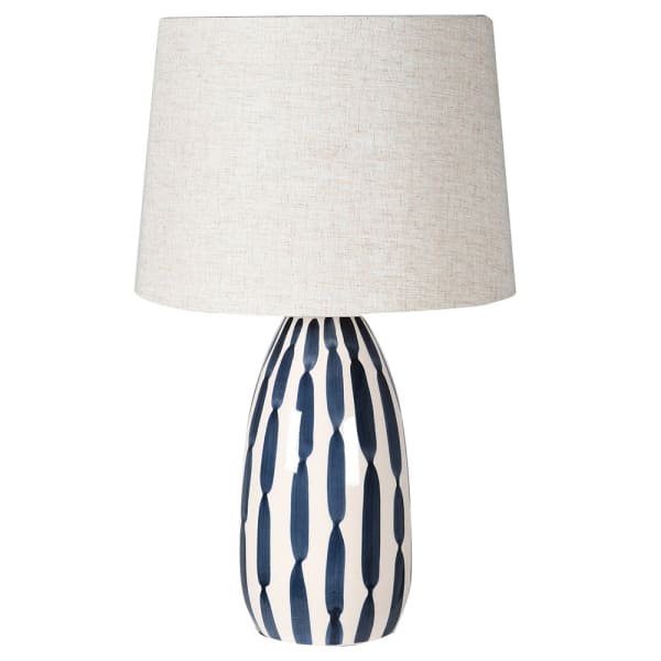 
            
                Load image into Gallery viewer, Hand Painted Indigo Stripe Lamp with Linen Shade
            
        