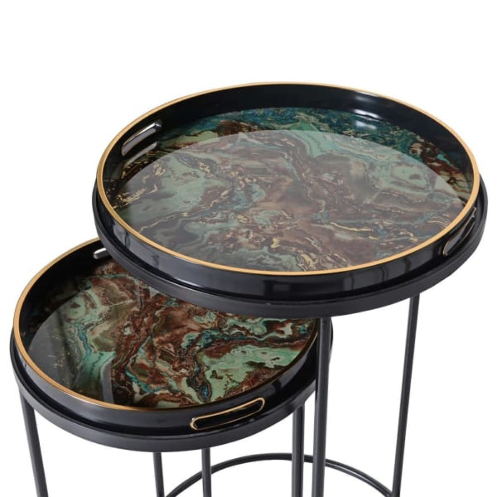 
            
                Load image into Gallery viewer, Set of Two Green Marble Effect Tray Tables
            
        