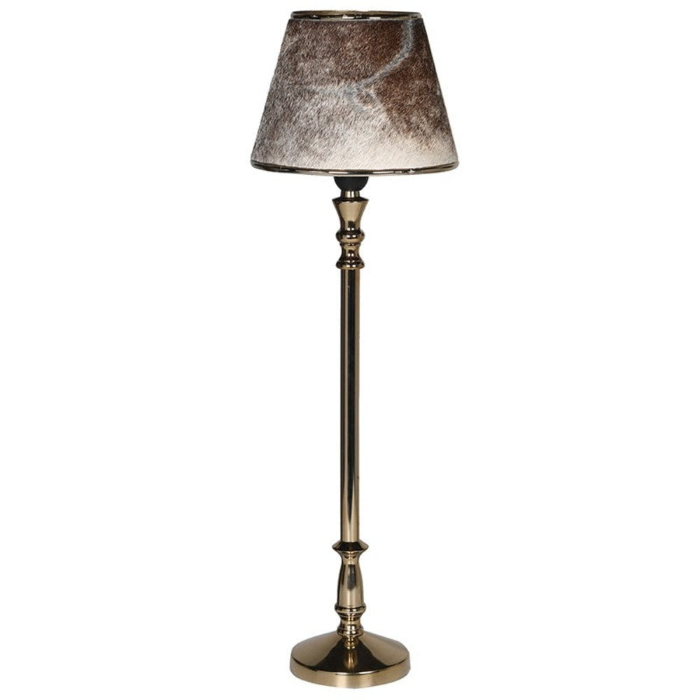 
            
                Load image into Gallery viewer, Gold Lamp Base with Brown Leather Shade
            
        