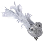 Silver Curl Glitter Feather Bird Decoration