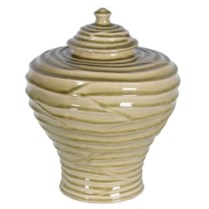 Small Ceramic Sage Rippled Vase with Lid