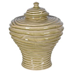 Large Ceramic Sage Rippled Vase with Lid