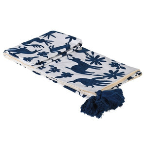 
            
                Load image into Gallery viewer, Navy Embroidered Deer Throw with Tassels
            
        