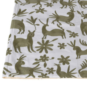 Sage Embroidered Deer Throw with Tassels