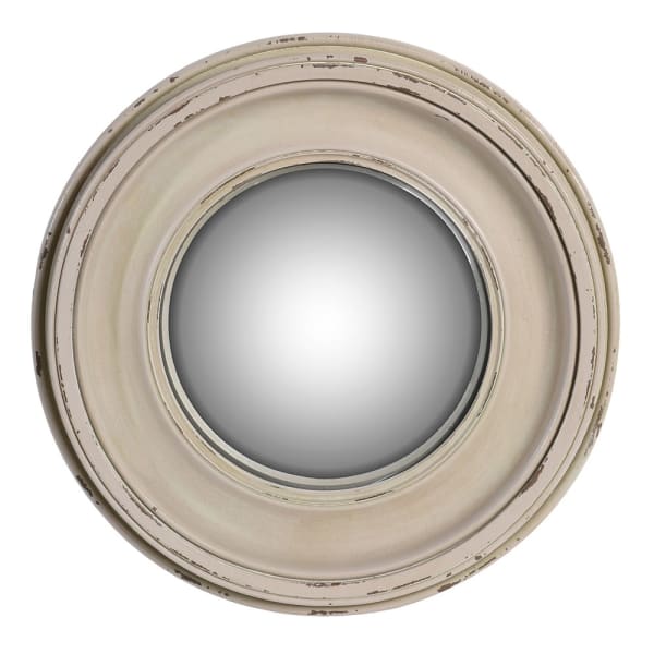 Small Distressed White Round Mirror