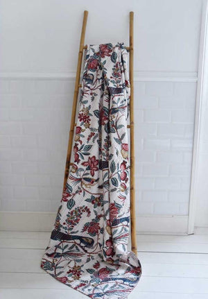 White Peacock Kantha Throw