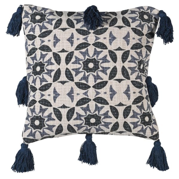 Blue Medallion Cushion Cover with Tassels