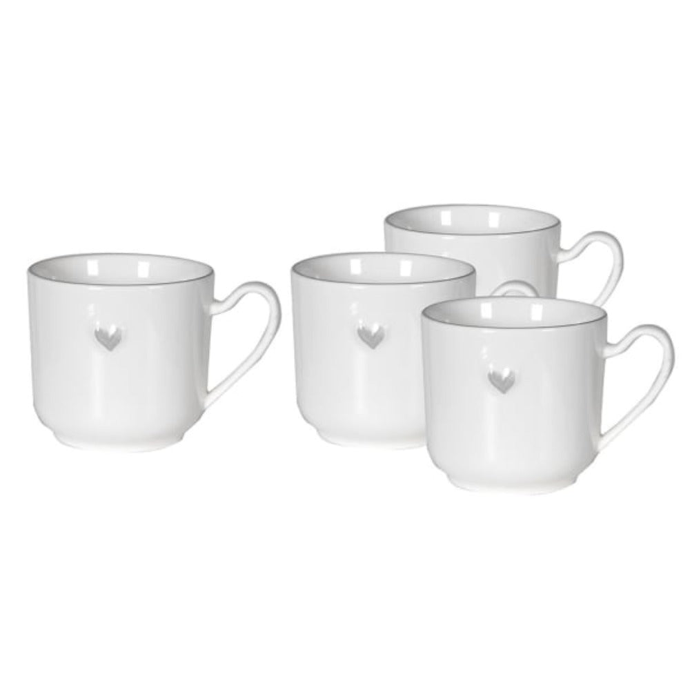 Set of 4 Grey Ceramic Heart Mugs