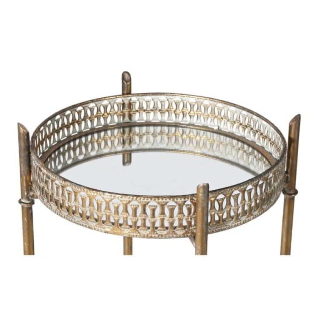 Gold Distressed Mirror Tray Table
