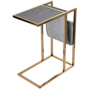 Faux Shagreen Side Table with Magazine Rack, gold finished