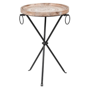 Wooden Patterned Round Side Table
