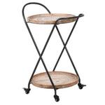 Wooden Patterned Round 2 Tier Drinks Trolley