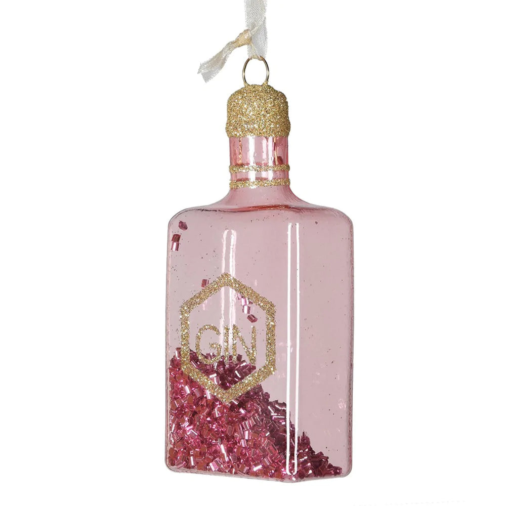 
            
                Load image into Gallery viewer, Pink Glass Gin Bottle Bauble
            
        